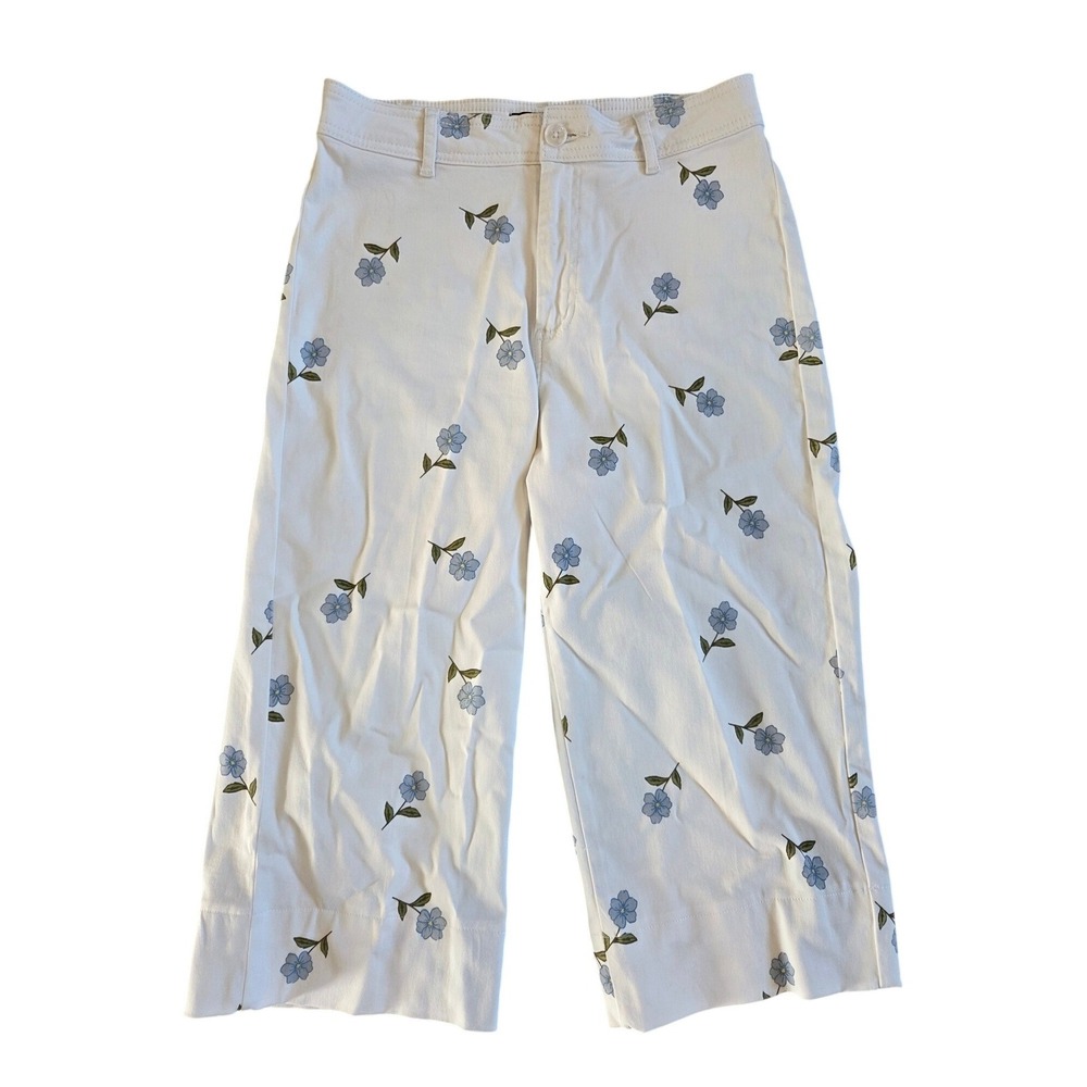 Bagatelle Collection White Floral Embroidered Wide Leg Cropped Pants Womens 8 - Picture 2 of 4
